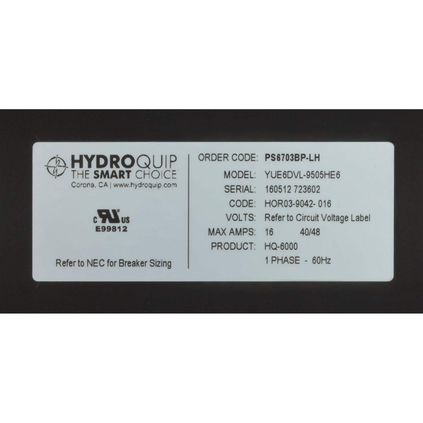 Contrôle, Hydro-Quip PS6703BP-HS30, P1, P2, Bl, Oz, Lt, 4,0 kW, TP600