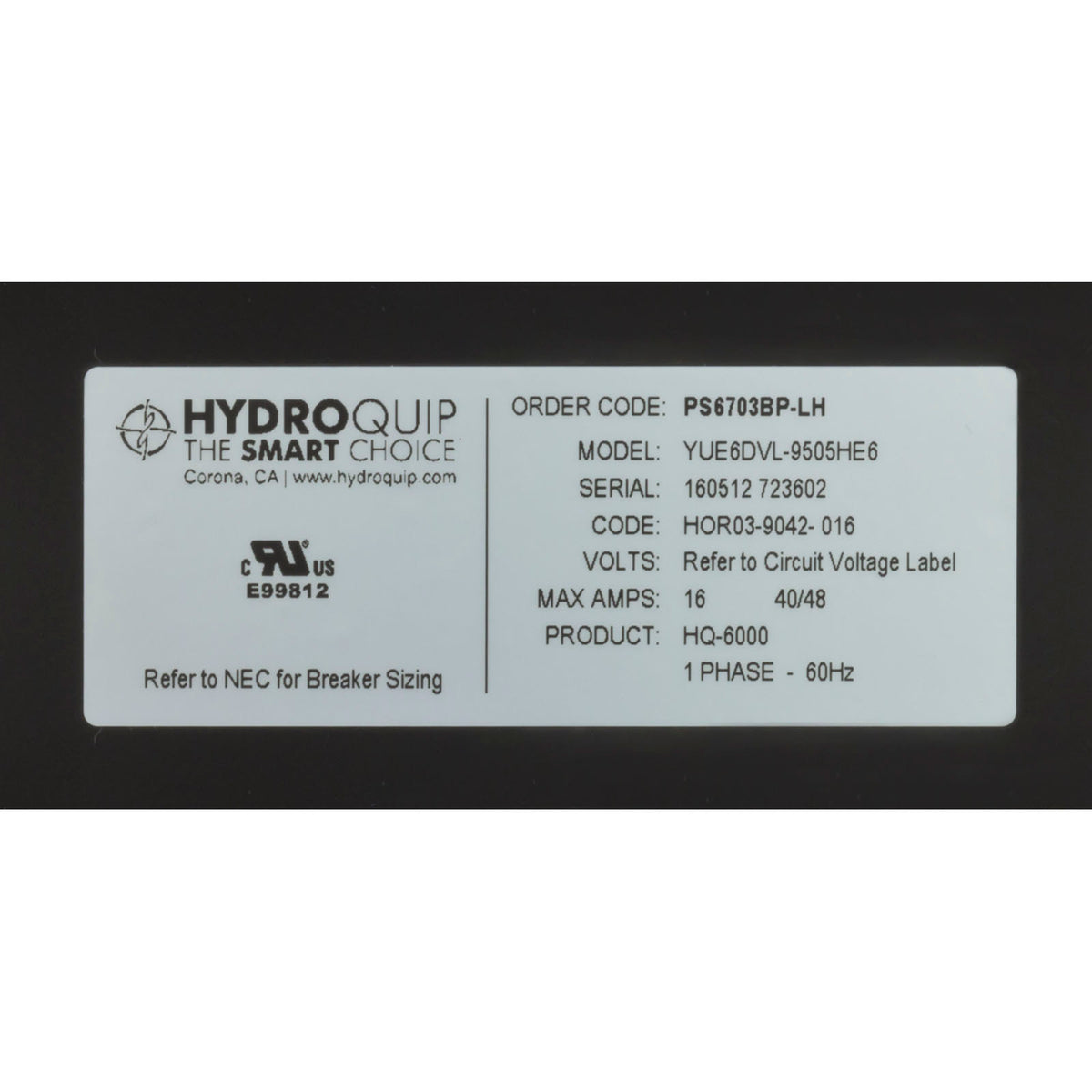 Control, Hydro-Quip PS6703BP-HS30, P1, P2, Bl, Oz, Lt, 5.5kW, TP800