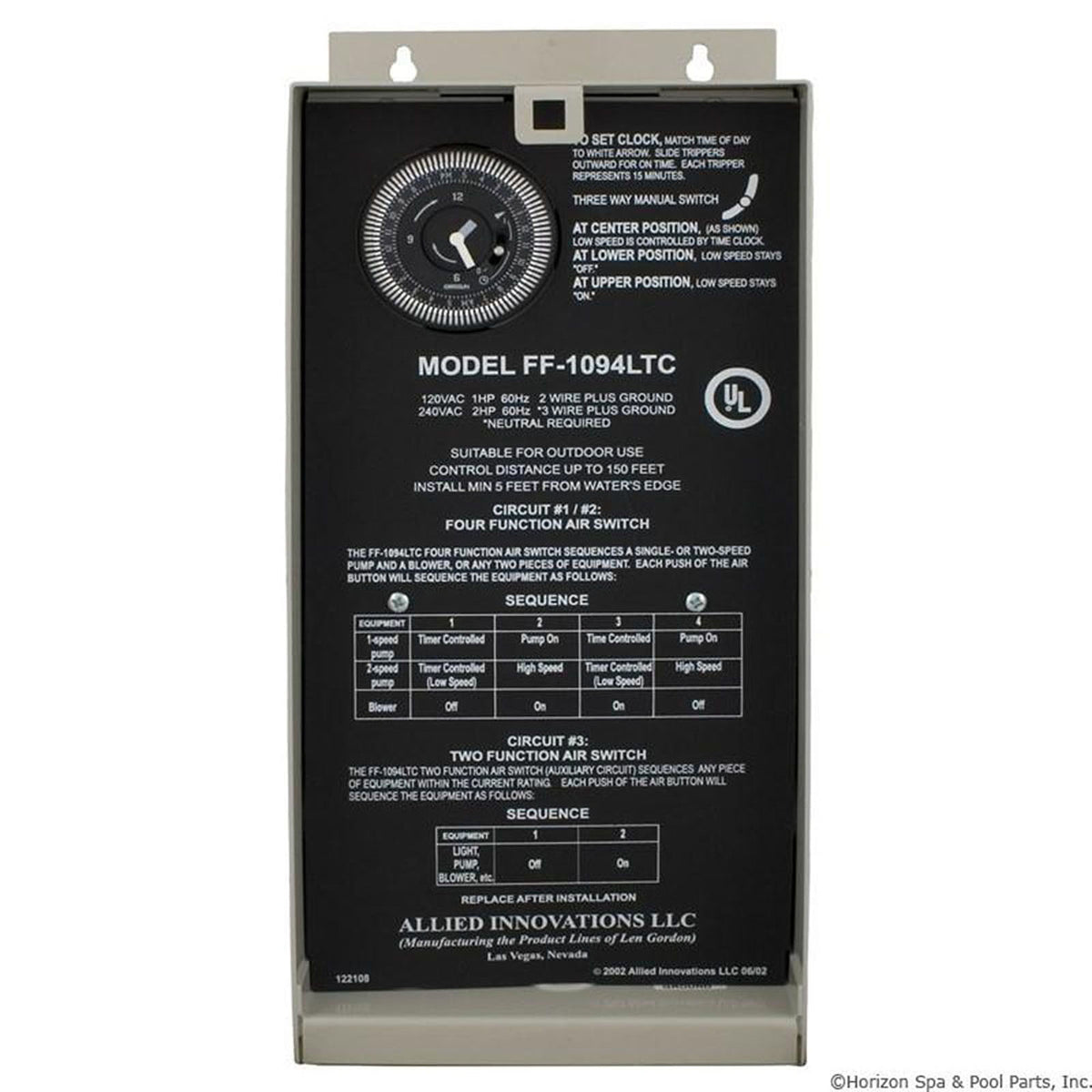 Control,Len Gordon FF1094LTC,115v/230v,Dual Circuit,w/TC,Aux
