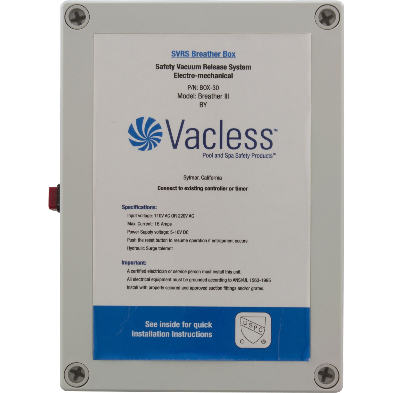 Vacuum Release, Vacless SVRS, Non-Adj, Electric, Ctr Thd