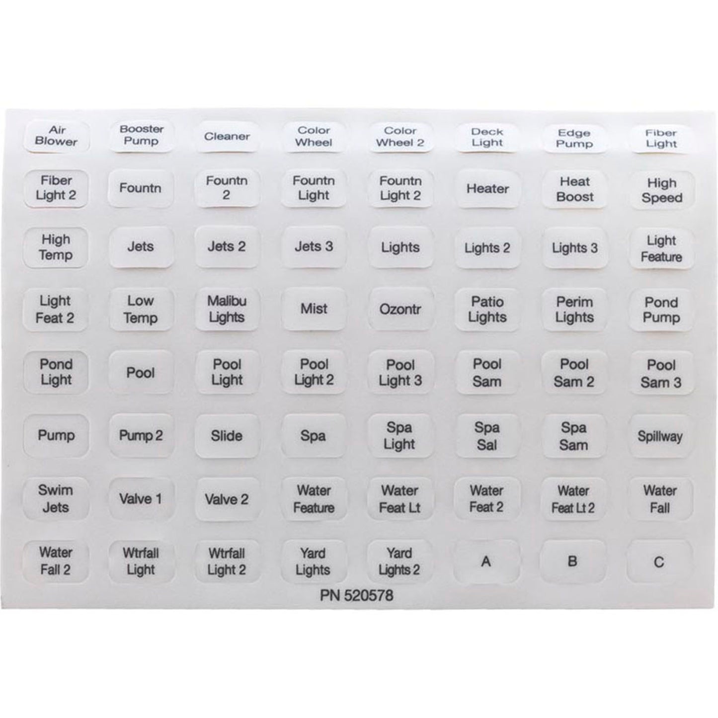 Label, Pentair, EasyTouch, Indoor Control Panel, Set of 10