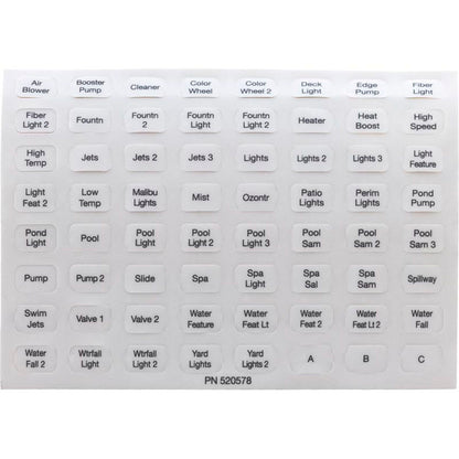 Label, Pentair, EasyTouch, Indoor Control Panel, Set of 10