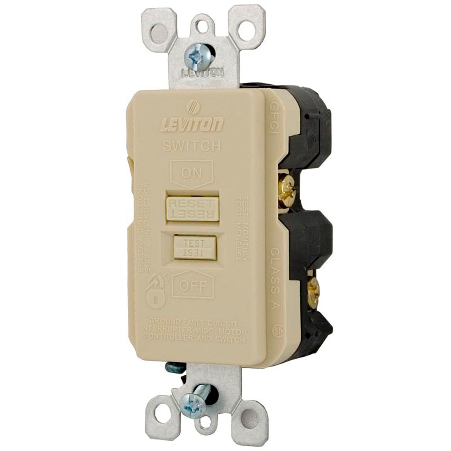 GFCI, Leviton, 20A, SPST, Deadfront, Ivory