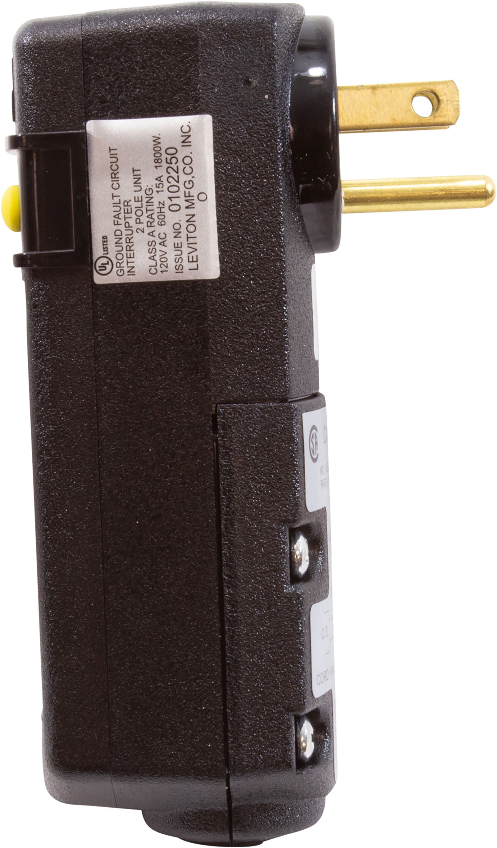 GFCI, Leviton, 15A, SPST, Right Angle Plug