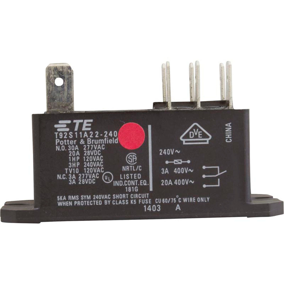 Relay, PandB, T-92, DPDT, 30A, 230v, Coil