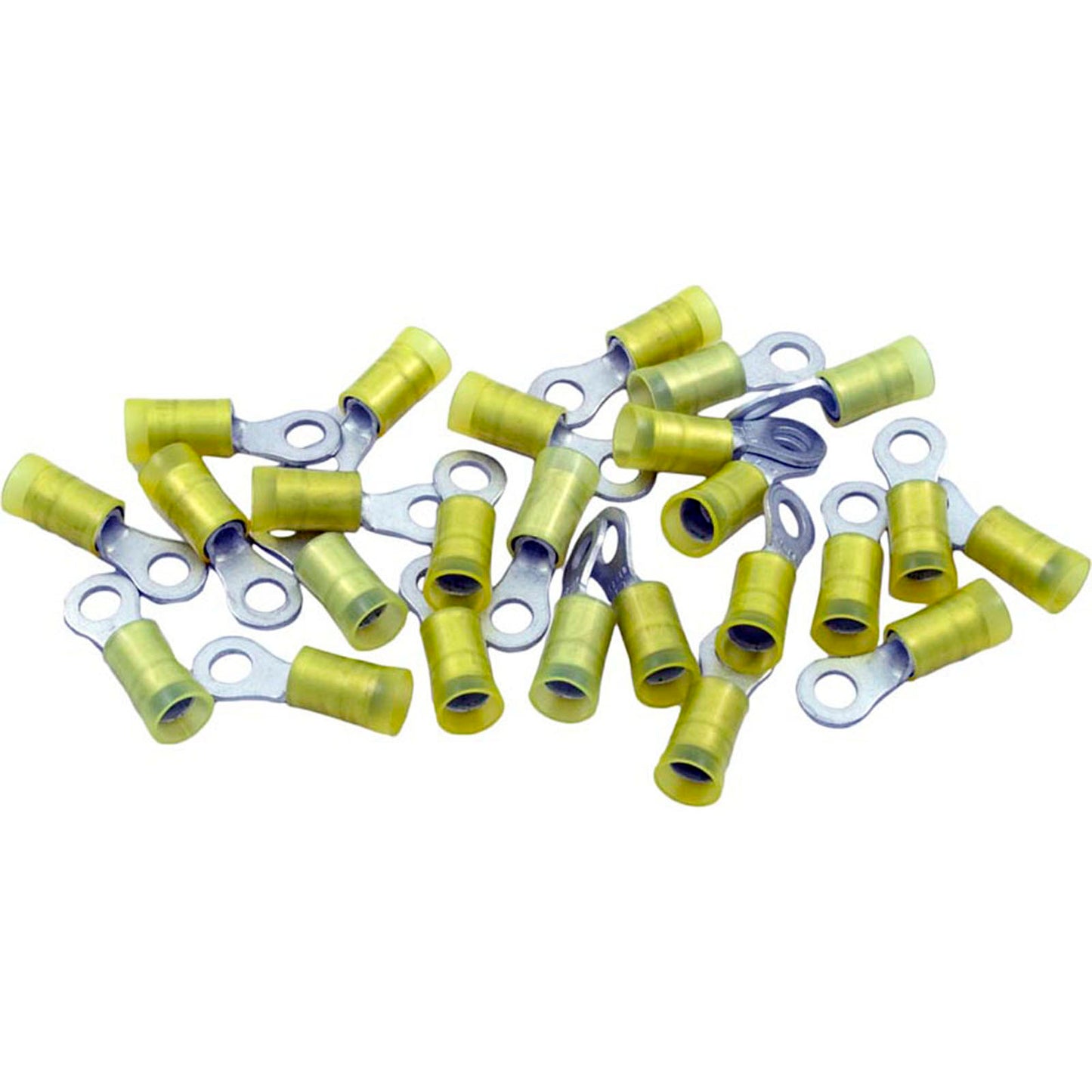 Terminal de anillo, 12-10 AWG, perno n.° 10, amarillo, cantidad 25