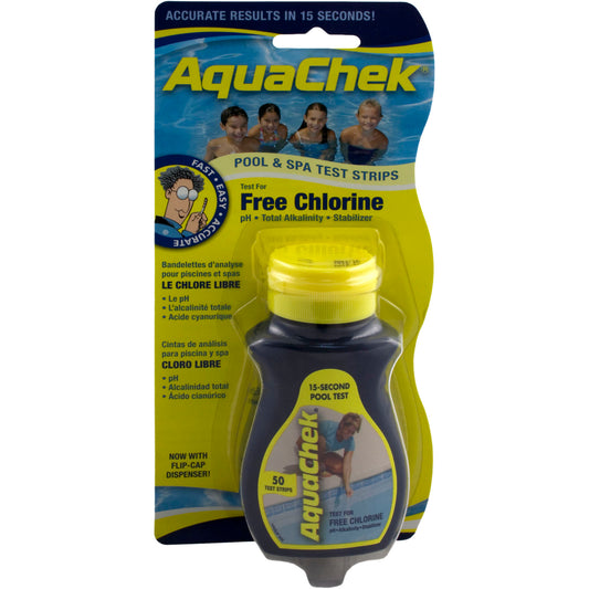 Test Strips, AquaChek Yellow, 4-in-1, Free Chlorine, 50 ct