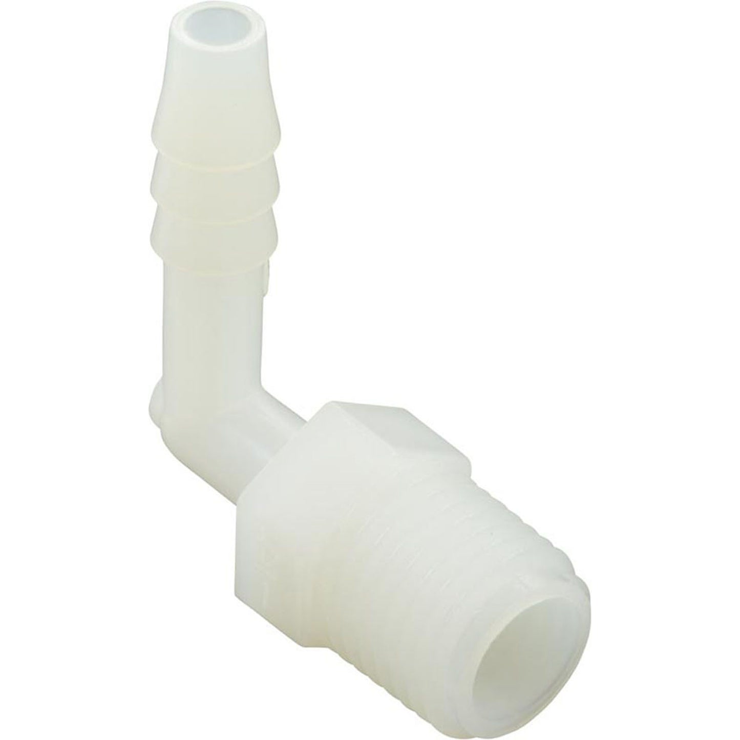 Barb Adapter, 1/4"b x 1/4"mpt, 90 Degree, Nylon