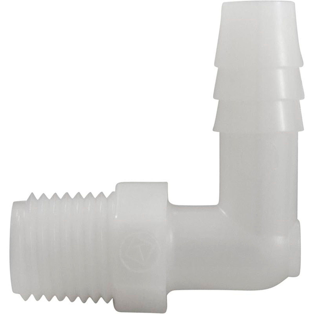 Barb Adapter, 3/8"b x 1/4"mpt, 90 Degree, Nylon