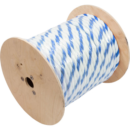 Polypropylene Rope, 3/4"dia, 2 White 1 Blue Strand, 300ft