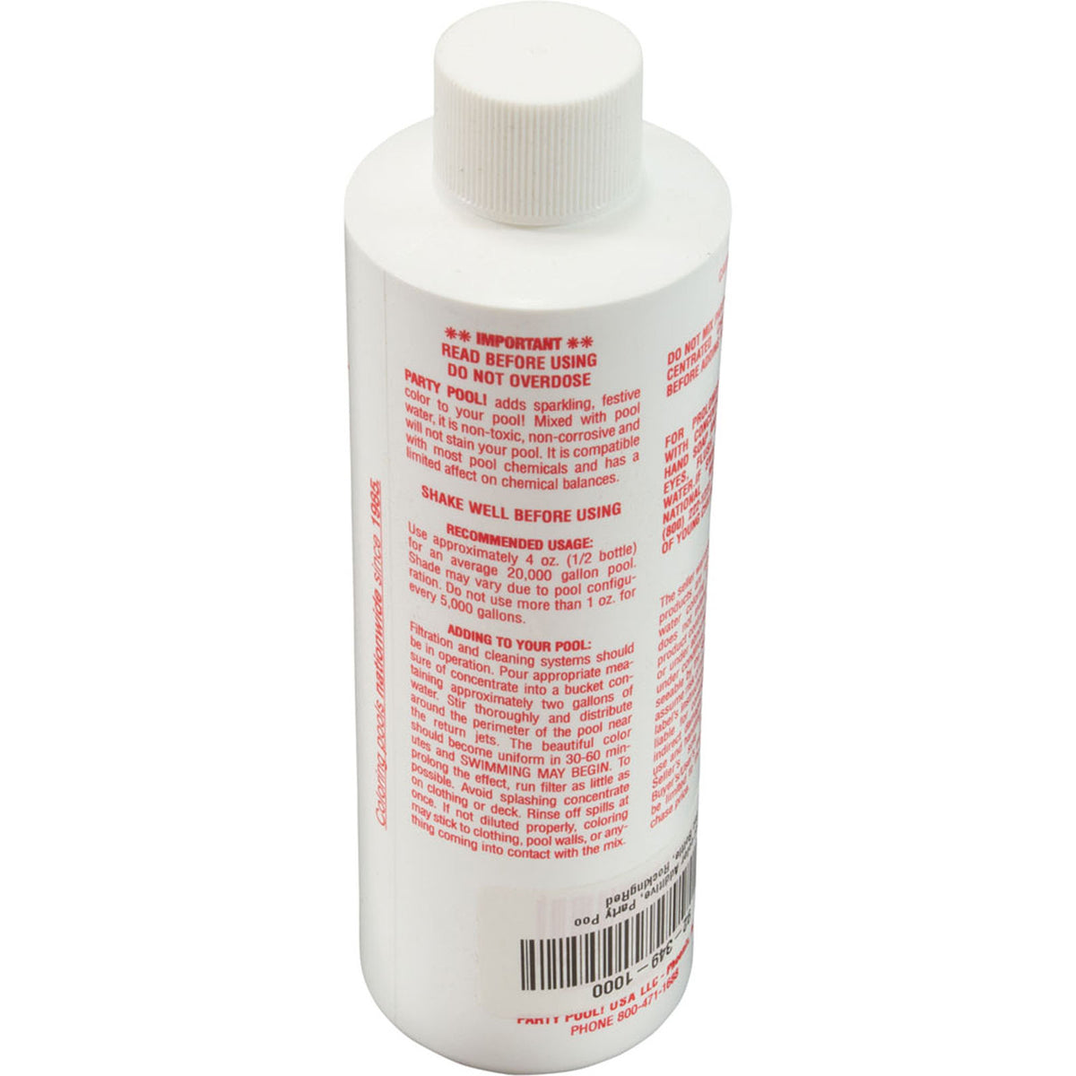 Pool color Additive, Party Pool, 8oz Bottle, RockingRed