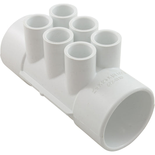 Manifold, 1/2" Slip, 6 Port, Flow Thru, 2" Slip x 2" Slip
