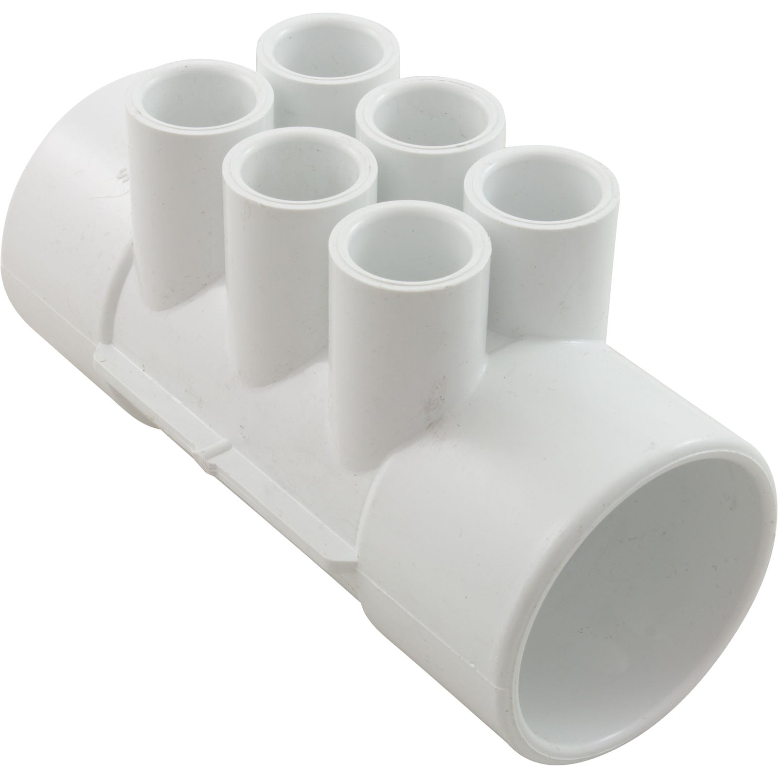 Manifold, 1/2" Slip, 6 Port, Flow Thru, 2" Slip x 2" Slip