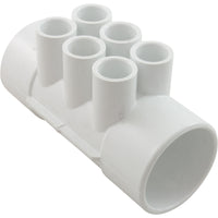 Manifold, 1/2" Slip, 6 Port, Flow Thru, 2" Slip x 2" Slip