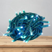 LED Mini Lights 5MM Aqua Blue and Cool White Twinkle  Green Wire- 6" Spacing