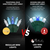 LED Mini Lights 5MM Aqua Blue and Cool White Twinkle  Green Wire- 6" Spacing