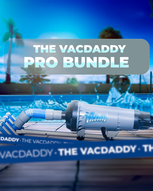 The Pro Bundle with VacDaddy 2.0, V2W® (Vacuum to Waste) Kit, Shallow Water Adapter, 28" Aluminum Adapter Pole, Carry Bag, Gunite Vac Head (with Rigid Handle), and Remote On/Off Switch