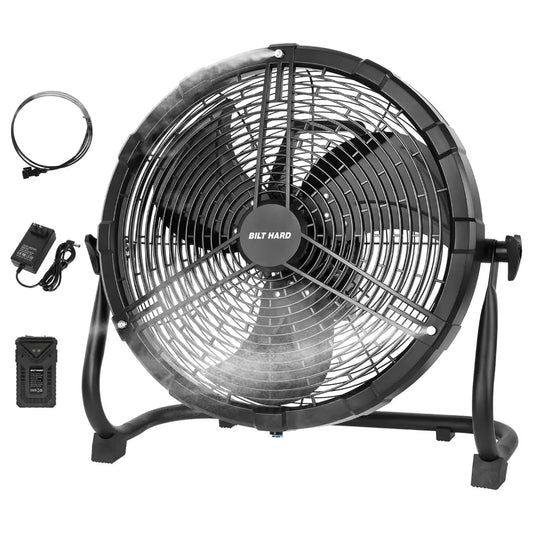 BILT HARD 12" Portable Misting Floor Fan with Rechargeable Battery for Outdoors