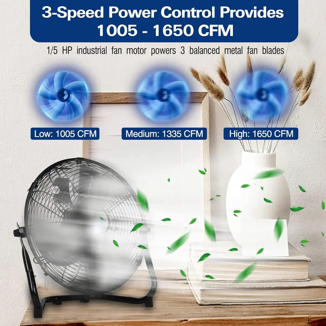 BILT HARD 12" High Velocity Metal Floor Fan: 3-Speed, 1650 CFM, 180° Tilt, Powerful Airflow