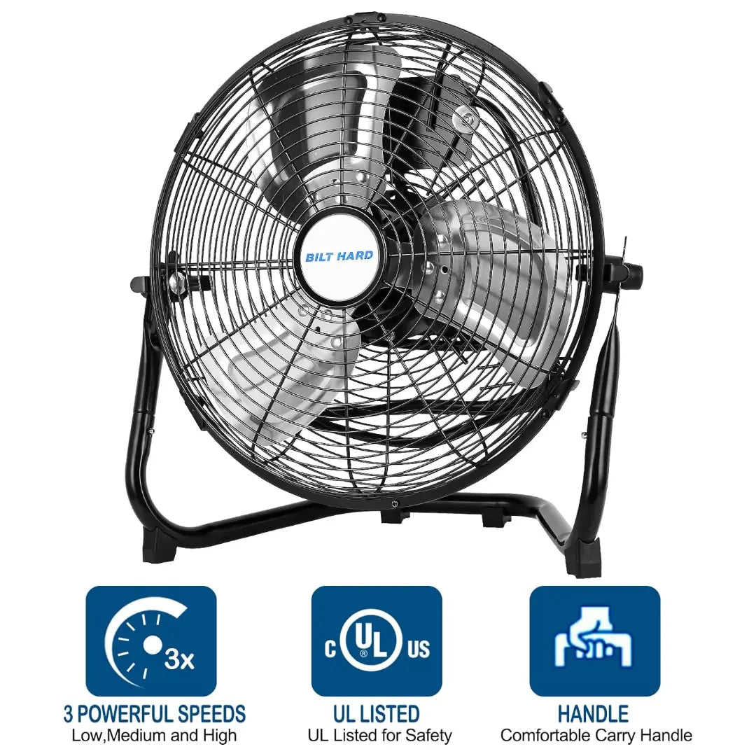 BILT HARD 12" High Velocity Metal Floor Fan: 3-Speed, 1650 CFM, 180° Tilt, Powerful Airflow