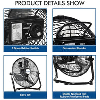 BILT HARD 12" High Velocity Metal Floor Fan: 3-Speed, 1650 CFM, 180° Tilt, Powerful Airflow