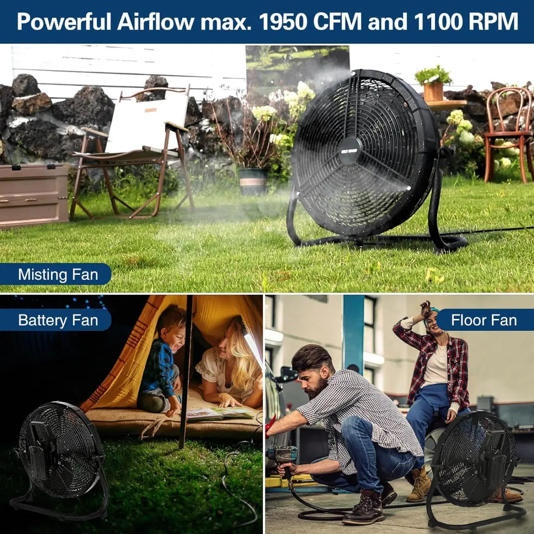 BILT HARD 16" Outdoor Misting Fan: Battery Operated with 15600mAh Detachable Battery & Misting Function