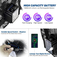 BILT HARD 16" Rechargeable Outdoor Floor Fan: 15600mAh Battery, High Velocity, All-Day Run, USB Output