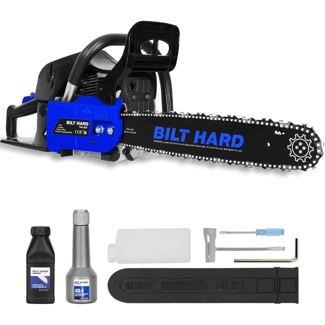BILT HARD 18" Gas Chainsaw, 46cc 2-Cycle Engine with Auto Oiler – Powerful Wood Cutting Tool