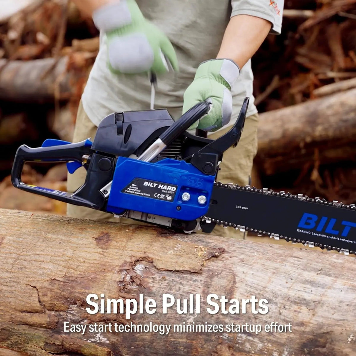 BILT HARD 18" Gas Chainsaw, 46cc 2-Cycle Engine with Auto Oiler – Powerful Wood Cutting Tool