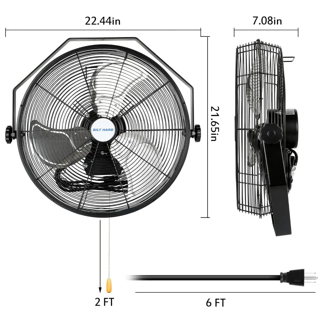 BILT HARD 18" Industrial Wall Mount Fan: 3-Speed High-Velocity, 4300 CFM, Heavy-Duty Metal Barn Fan