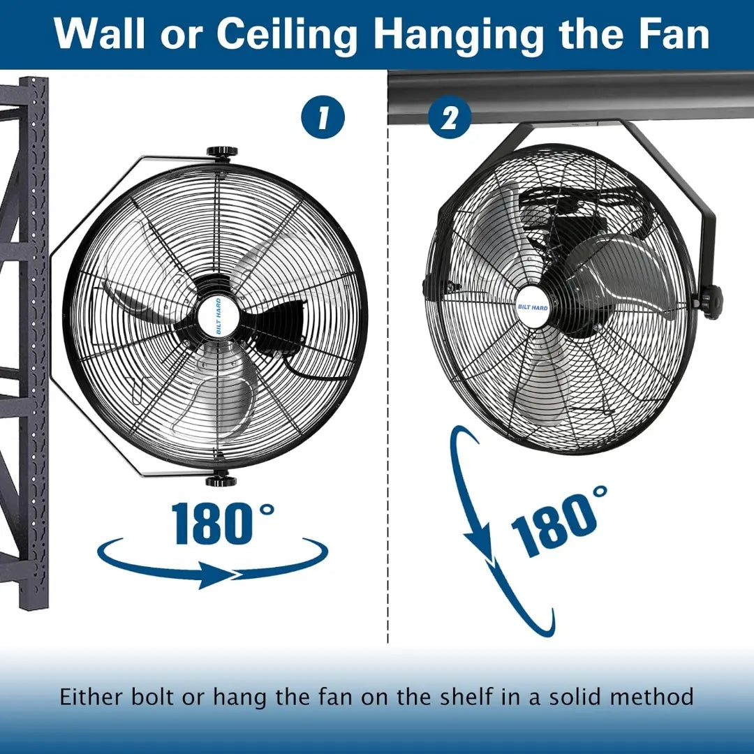 BILT HARD 18" Industrial Wall Mount Fan: 3-Speed High-Velocity, 4300 CFM, Heavy-Duty Metal Barn Fan