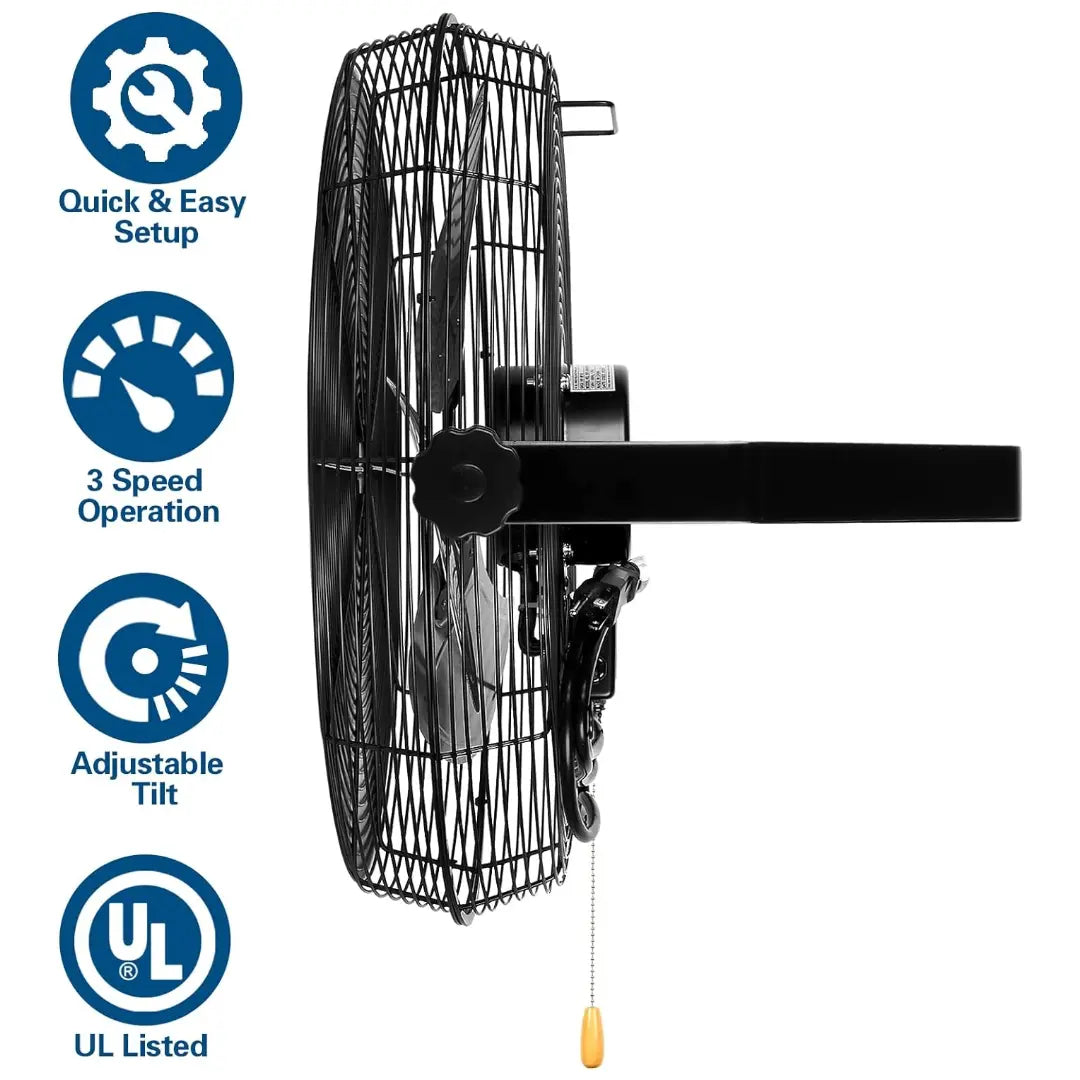 BILT HARD 18" Industrial Wall Mount Fan: 3-Speed High-Velocity, 4300 CFM, Heavy-Duty Metal Barn Fan