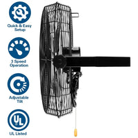 BILT HARD 18" Industrial Wall Mount Fan: 3-Speed High-Velocity, 4300 CFM, Heavy-Duty Metal Barn Fan