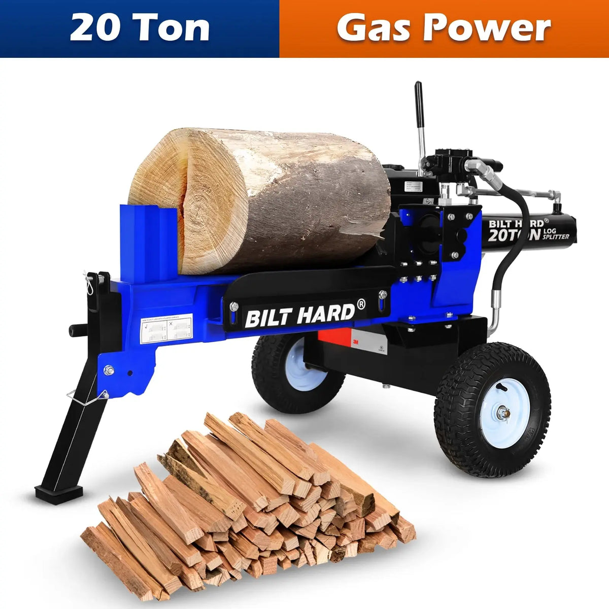 LOG-X Series 20-Ton Gas Log Splitter: 7hp 209cc OHV Engine, 19" Stroke