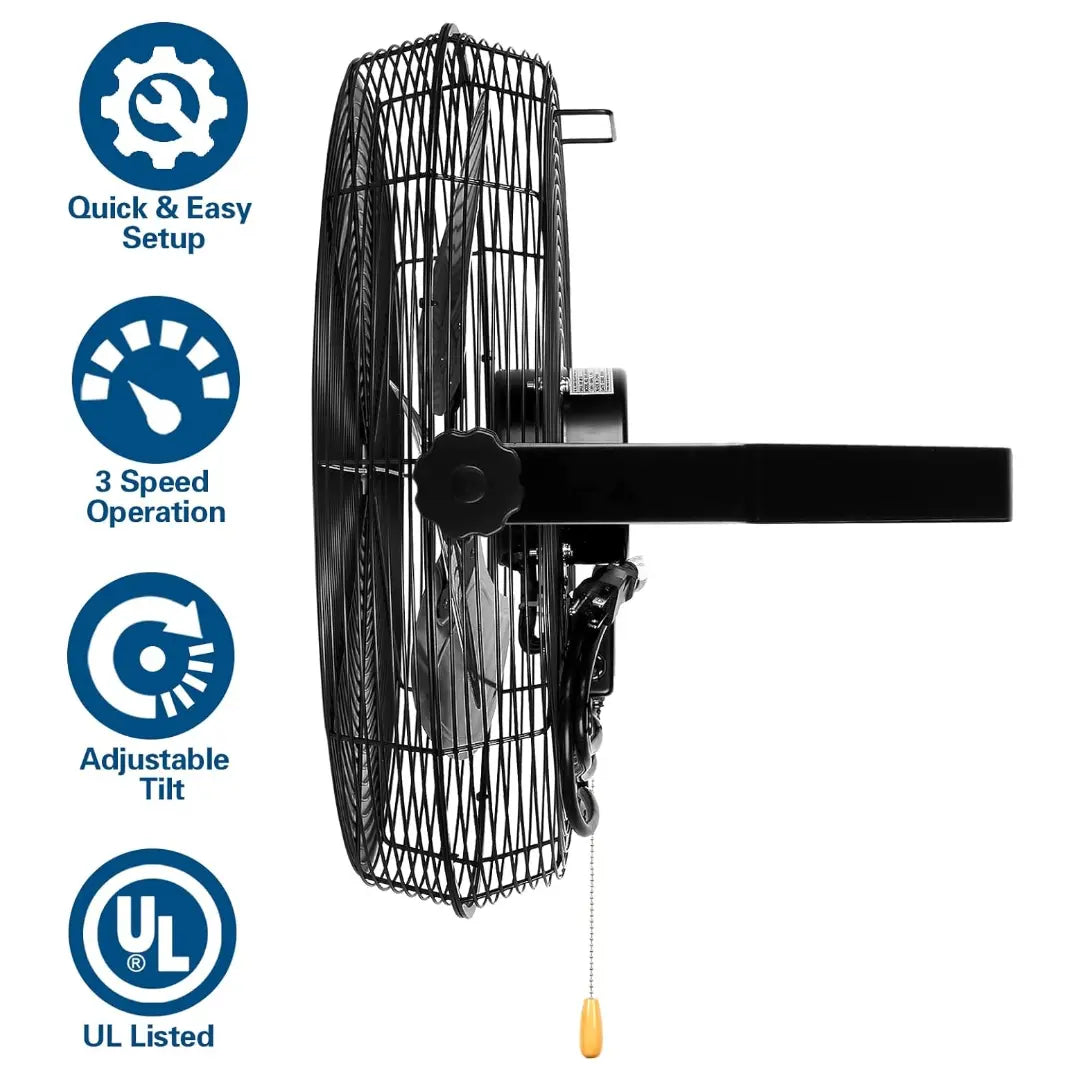 BILT HARD 20" Industrial Wall Mount Fan: 4600 CFM, 3-Speed High Velocity, Heavy-Duty Metal Barn Fan, UL Listed