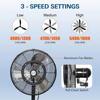 BILT HARD 20" Outdoor Wall Misting Fan: 3-Speed, 80° Oscillation, Waterproof, Heavy-Duty & UL Listed