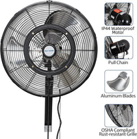 BILT HARD 20" Outdoor Wall Misting Fan: 3-Speed, 80° Oscillation, Waterproof, Heavy-Duty & UL Listed