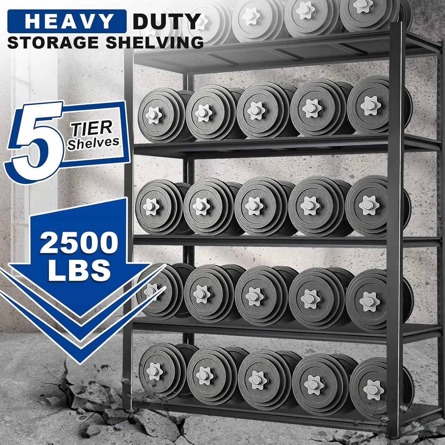 BILT HARD 2500LBS 48" W x 18" D x 72" H Garage Shelving, 5-Shelf Industrial Storage Shelves Heavy Duty, Metal Shelving Units with Adjustable Shelf, Steel Utility Shelves