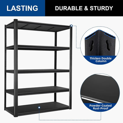 BILT HARD 2500LBS 48" W x 18" D x 72" H Garage Shelving, 5-Shelf Industrial Storage Shelves Heavy Duty, Metal Shelving Units with Adjustable Shelf, Steel Utility Shelves