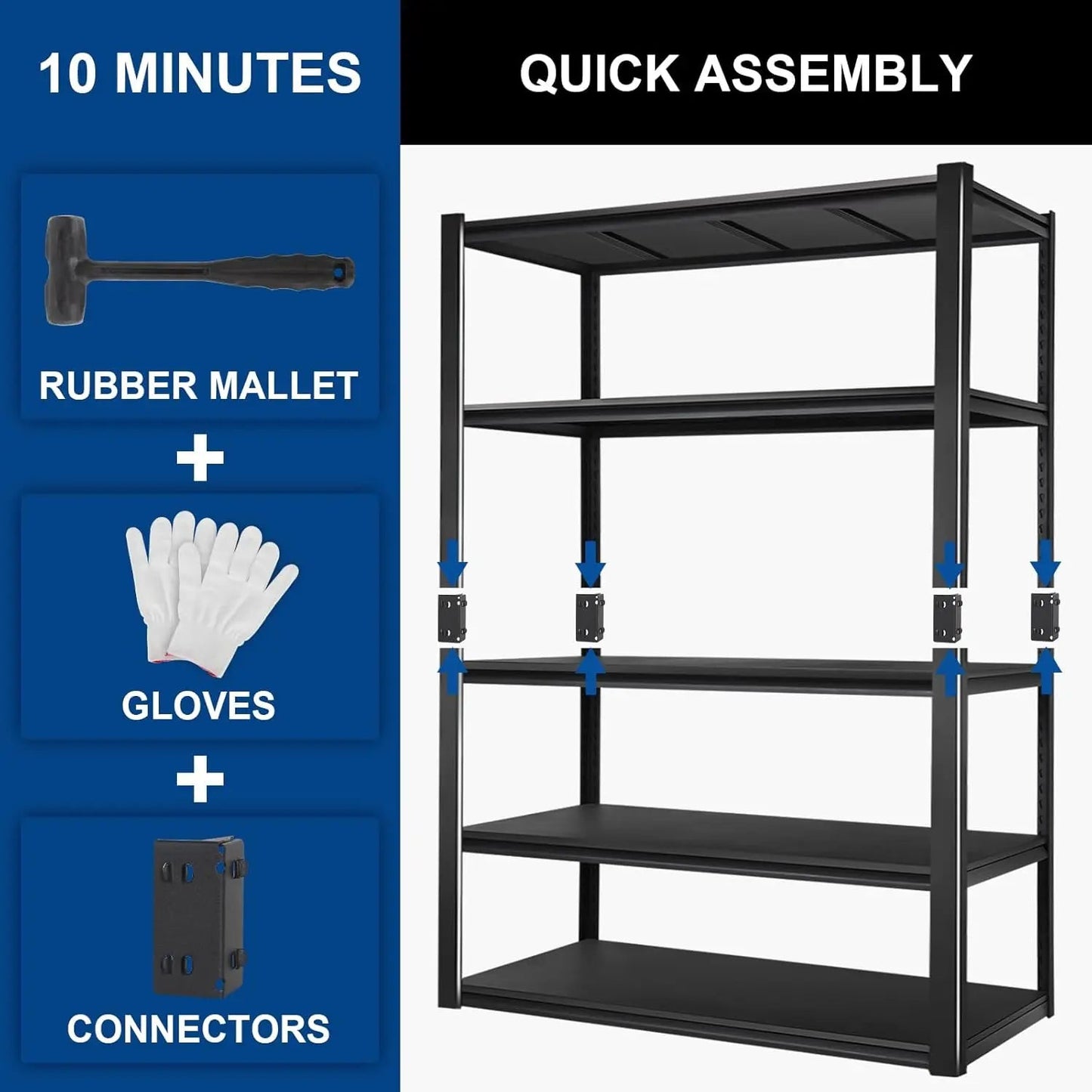 BILT HARD 2500LBS 48" W x 18" D x 72" H Garage Shelving, 5-Shelf Industrial Storage Shelves Heavy Duty, Metal Shelving Units with Adjustable Shelf, Steel Utility Shelves