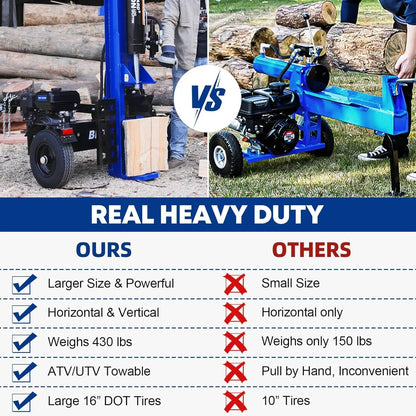 LOG-X Series 30-Ton Full Beam Gas Log Splitter: 7.5hp 223cc OHV Engine, 22.6" Stroke