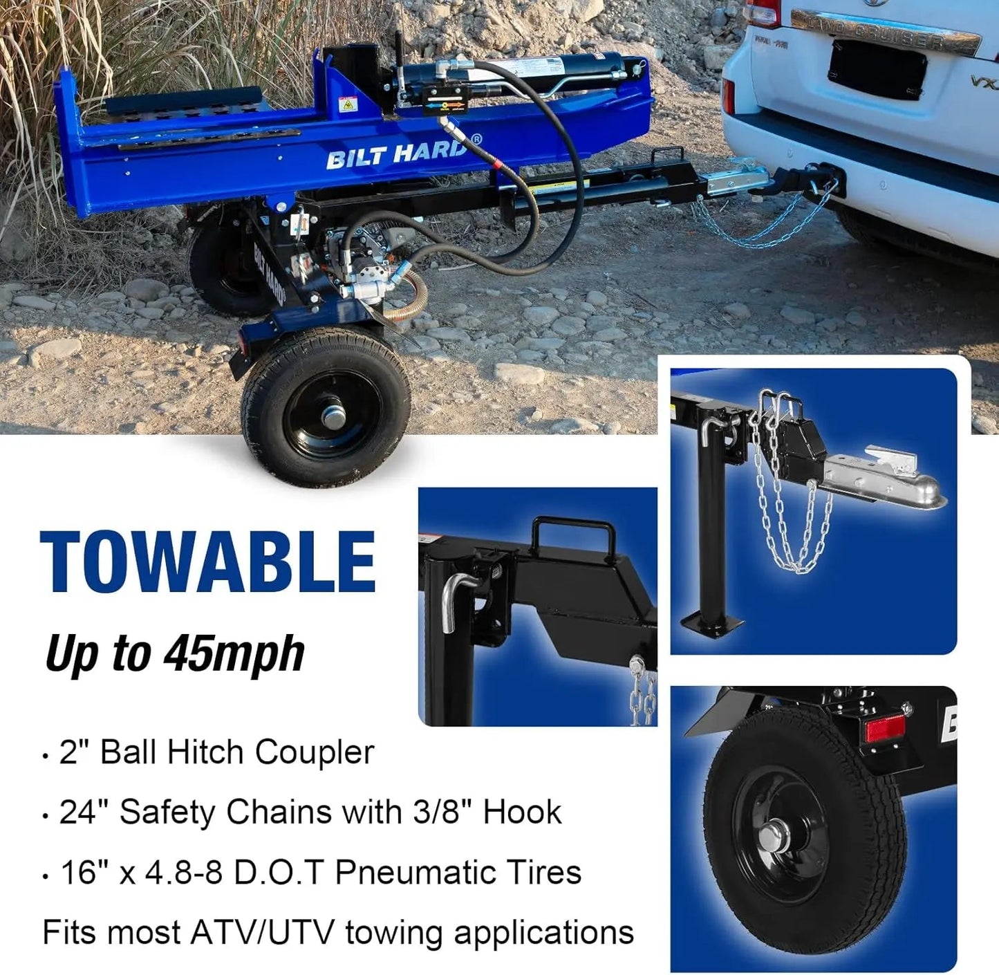 LOG-X Series 30-Ton Full Beam Gas Log Splitter: 7.5hp 223cc OHV Engine, 22.6" Stroke