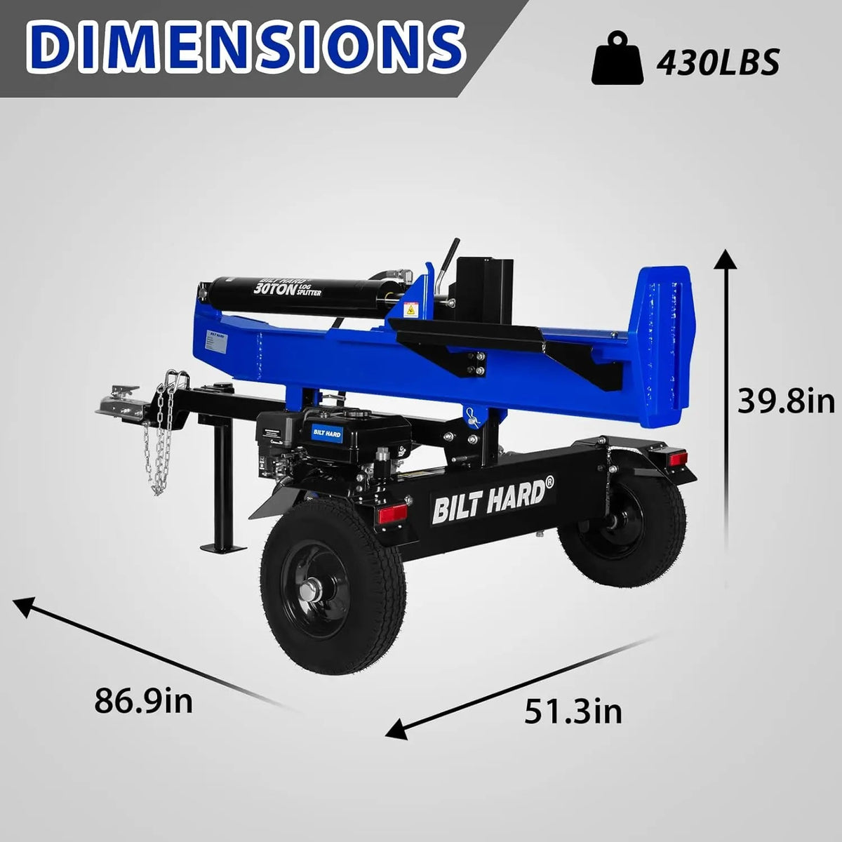 LOG-X Series 30-Ton Full Beam Gas Log Splitter: 7.5hp 223cc OHV Engine, 22.6" Stroke
