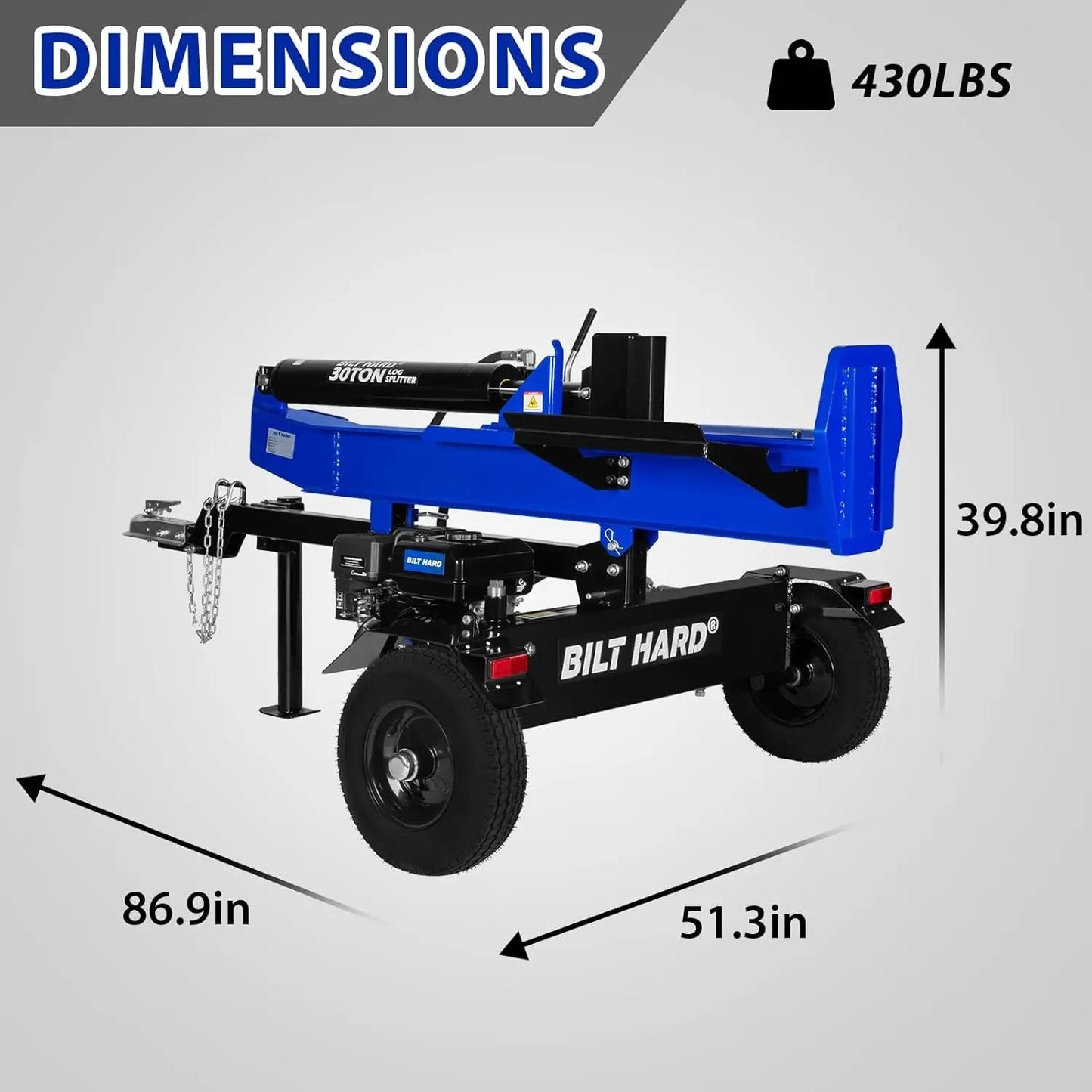 LOG-X Series 30-Ton Full Beam Gas Log Splitter: 7.5hp 223cc OHV Engine, 22.6" Stroke