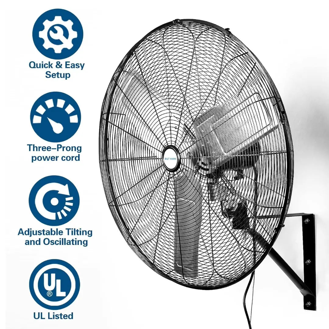 BILT HARD 30" 9500 CFM High-Velocity Wall Fan: 3-Speed Oscillating Industrial Fan, Heavy-Duty & UL Listed