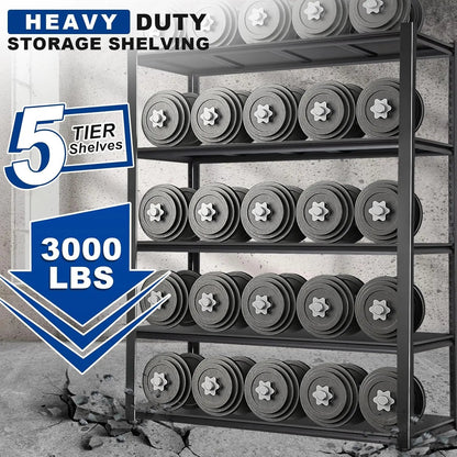 BILT HARD 3000LBS 48" W x 24" D x 72" H Garage Shelving, 5-Shelf Industrial Storage Shelves Heavy Duty, Metal Shelving Units with Adjustable Shelf, Steel Utility Shelves