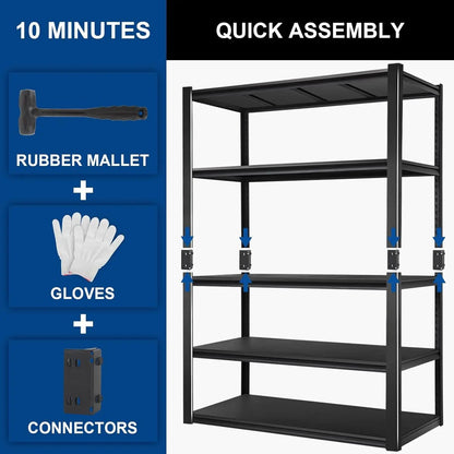 BILT HARD 3000LBS 48" W x 24" D x 72" H Garage Shelving, 5-Shelf Industrial Storage Shelves Heavy Duty, Metal Shelving Units with Adjustable Shelf, Steel Utility Shelves