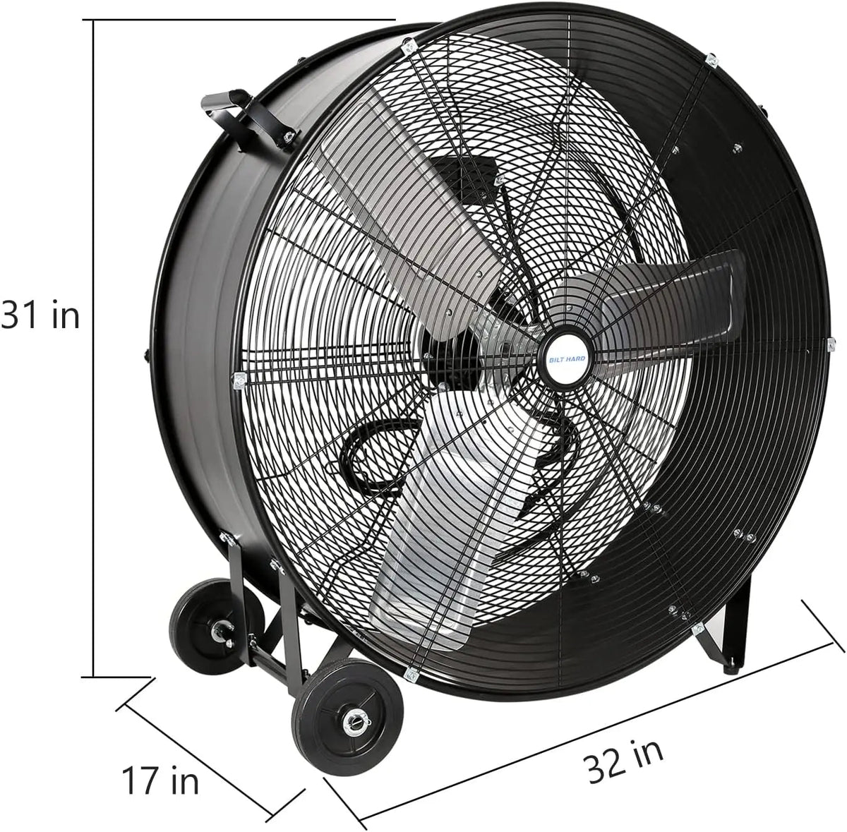 BILT HARD 30" 13000 CFM High Velocity Drum Fan: 2-Speed Heavy Duty Industrial Fan, UL Listed