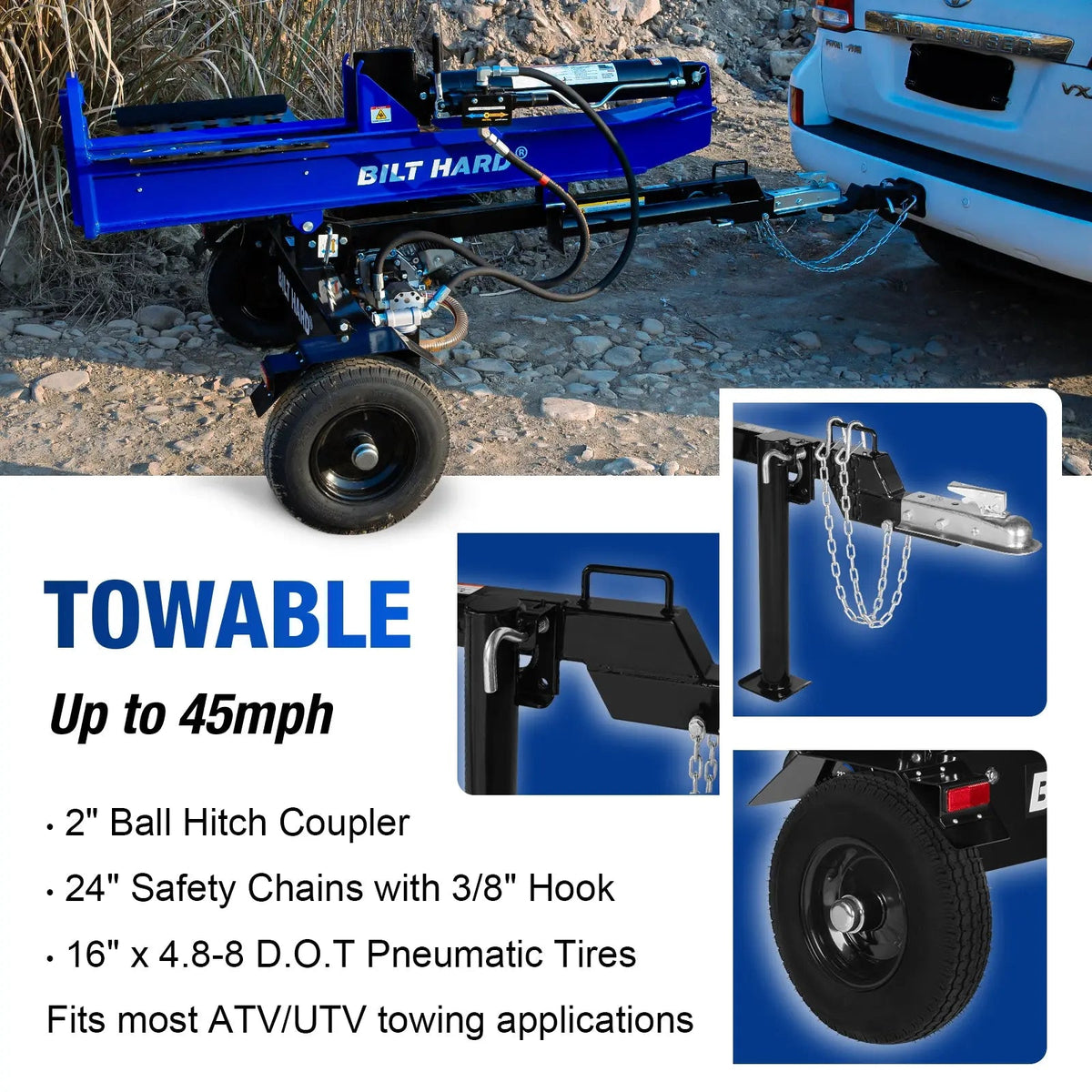 LOG-X Series 35-Ton Full Beam Gas Log Splitter: 10hp 301cc OHV Engine, 23" Stroke