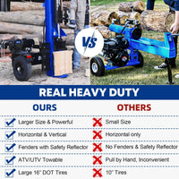 LOG-X Series 35-Ton Full Beam Gas Log Splitter: 10hp 301cc OHV Engine, 23" Stroke